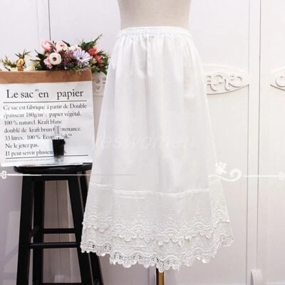 Women 100% Cotton Lace Trim Half Slip Skirts Underskirt A-Line Skirt Petticoat - Image 1 of 4