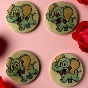 Disney Dumbo Blue Wooden Buttons 2 Hole Sewing Knitting Baby Cardigan Pack Of 10 - Picture 1 of 7
