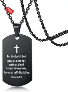 Religious Prayer Necklace Dog Tag Necklace for Men Bible Verses Cross Jewelry Ba - Picture 1 of 13