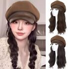Seamless Connection Beret with Hair Wigs Korean Style Long Wavy Cap Wig  Girls