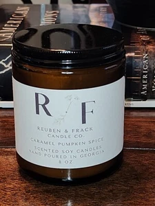 Reuben & Frack Caramel Pumpkin Spice Homemade Scented Soy Candle 8 oz. Amber Jar - Picture 1 of 1