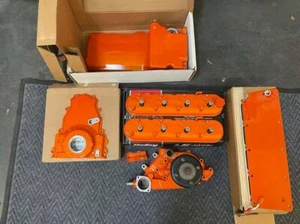 Holley Powdercoated Valve Covers LS3 LS7 Timing Cover Oil Pan Chevy Orange - Picture 1 of 12