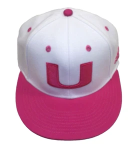 Miami Hurricanes Adidas White/Pink Flat Brim Fitted Hat - Picture 1 of 2