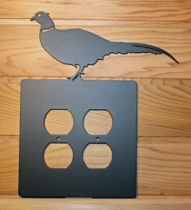 PHEASANT Electrical Double Wall Plug Plate Cover Wildlife Lodge Rustic Metal Art - Picture 1 of 3