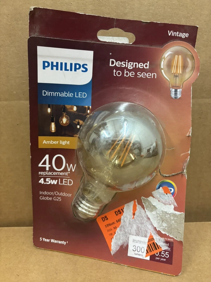 Philips Vintage Dimmable 4.5w LED Amber Light Indoor/Outdoor Globe G25 Bulb - Image 1 of 2