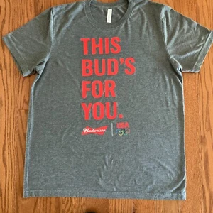 This Bud's For You Budweiser Olympics Shirt Sz Large Beer  Cap Sleeves - Picture 1 of 3