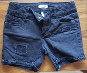 Mudd Girls Jean Shorts Black Size 12 Lace Hem Patch Denim Casual Summer - Picture 1 of 5