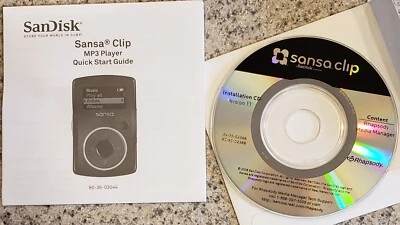 SanDisk Sansa Clip MP3 Quick Start Manual Guide & CD Rhapsody Media Manager - Image 1 of 2