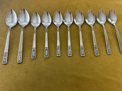 (2) Soup Spoons & (8) Teaspoons Interpur Cortina Stainless  Made in Japan - Image 1 of 4