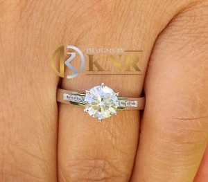 ROUND CUT MOISSANITE RING BRIDAL WEDDING PRONG 14K SOLID WHITE GOLD CARAT 1.15CT - Picture 1 of 10