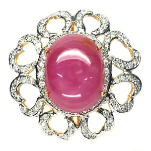 Heizbar 16 X 22 Mm. Pink Rubin & Zirkon Damenring 925 Silber 18K Gold - Bild 1 von 4