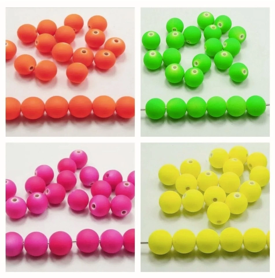 Neon Acrylic Beads Matte Bright Beads For Jewellery Making 6mm Green Pink x50 - Image 1 of 1