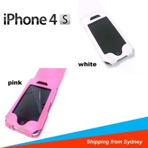 White Pink Faux Leather Case for Apple iPhone 4 4S - Picture 1 of 11