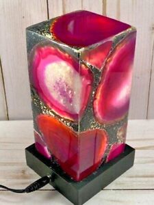 5x5 Natural Pink Agate Stone Accent Crystal Night Table Lamp Handmade Decor Gift