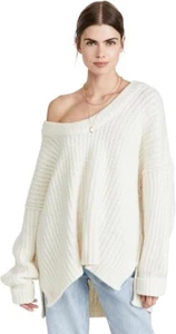 Free People Blue Bell Womens Ivory Oversized V-Neck Pullover Sweater Size XS - Picture 1 of 9
