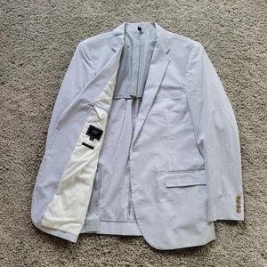 J Crew Blazer Men's 44 L Thompson Blue White Striped Seersucker Unlined Cotton - Picture 1 of 7