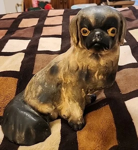 Vintage CHALKWARE Plaster PEKINGESE Dog Statue Figurine Carnival 8" Tall K - Picture 1 of 13