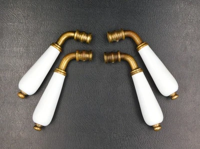 ▨ 7X7mm,Vintage,Lot de 4 Poignées en porcelaine & bronze,Béquille de porte,blanc - Photo 1/4