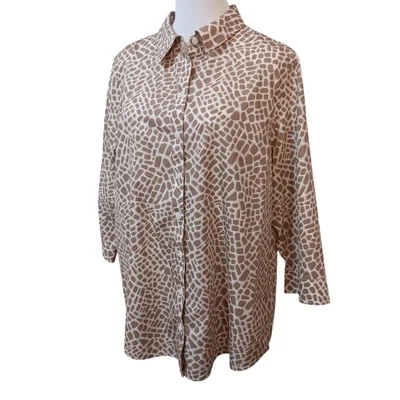 Camisa Blusa Top CHICO'S 3 Sin Hierro 16 XL Informal Oficina Viaje Camel Estampado Animal Foto 1 de 4