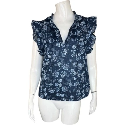 Top BB Dakota by Steve Madden Floral Volantes Sin Mangas XS Azul 100% Algodón Foto 1 de 4