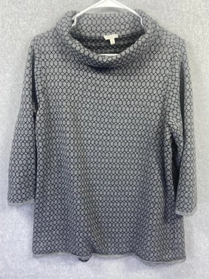 Suéter Talbots Mujer 1X Gris Capucha Cuello Manga 3/4 Tejido Geométrico Pullover Foto 1 de 4
