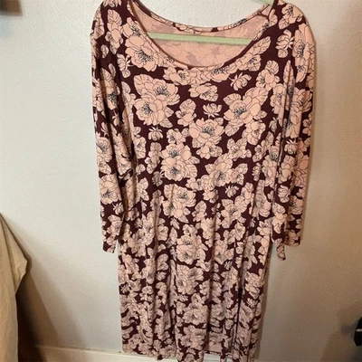 Lands' End Women's Plus 2X Floral Long Sleeve Dress Multicolor Casual - Image 1 of 4