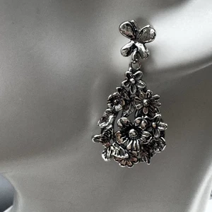 Sterling Silver Floral Drop Earrings 925 Israel Signed LEVISS – Dainty Nature - Picture 1 of 12