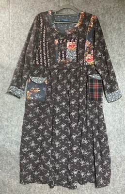 April Cornell Dress Womens Medium Blue Floral Pockets Midi Cottage Prairie Boho - Image 1 of 4