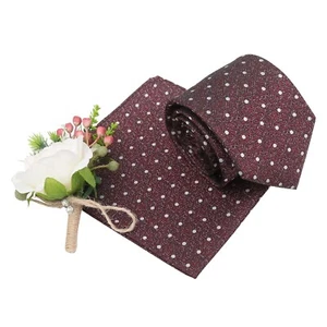 Burgundy Woven Melange Polka Dot Formal Classic Tie & Pocket Square Set by DQT - Picture 1 of 6