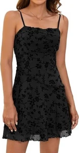 Beautiful Goth/Y2K Lettuce Trim Floral Lace Mesh Lined L Black Dress - Picture 1 of 6