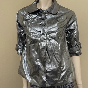 Chaqueta para mujer gris plata algodón informal hebillas brillantes talla L cuello abotonado - Imagen 1 de 21