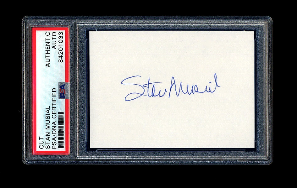 STAN MUSIAL SIGNED MINT CUT PSA/DNA AUTOGRAPHED ST LOUIS CARDINALS 1946 WSC MVP - Image 1 of 1