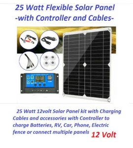 Solar Panel 25-Watt Flexible 12 Volt Solar Panel with 30a Controller - Picture 1 of 7