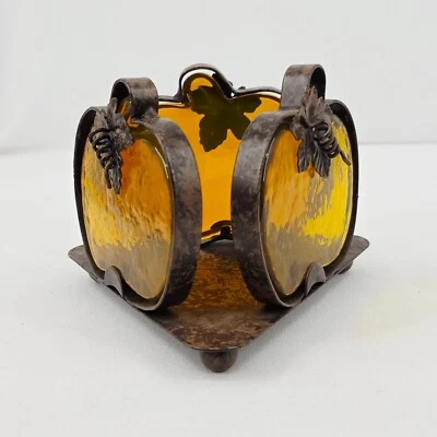 Rustic Amber Glass Pumpkin Tealight Surround Black-Copper Metal Fall Decor - Image 1 of 4