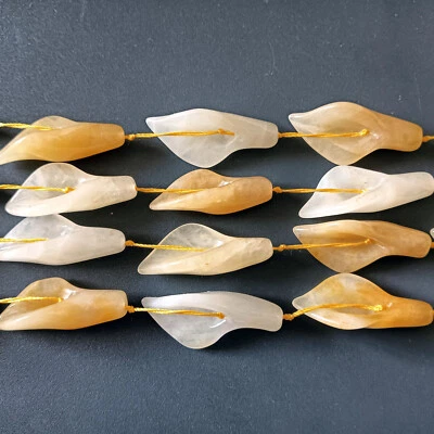 10 Pcs Natural Yellow Jade Calla Lilly Flower Beads 38x18mm - Image 1 of 4