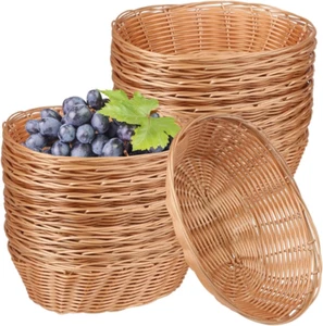 30 Pack Oval Poly Wicker Basket, 9 X 6 X 2.6 Inch Poly Wicker Bread Baskets, Med - Picture 1 of 7