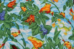 Frog Theme Spring Industries 14x44 Green Plants Blue Mountain Water Background - Picture 1 of 2