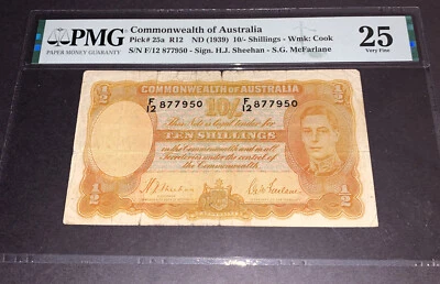PMG Commonwealth of Australia 10 Shillings Banknote 1939 p25a VF25 - Image 1 of 4