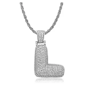 LuReen CZ Iced Out Bling Bling Bubble Letters Pendant 24" Chain Necklace - Picture 1 of 1