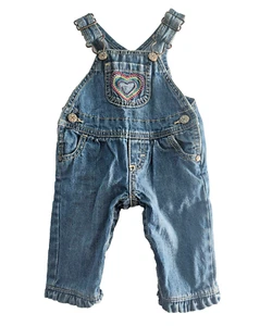 OshKosh B'Gosh Embroidered Heart Jean Bib Overalls Baby 3 mo - Picture 1 of 12