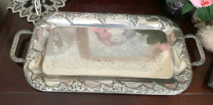 VINTAGE SILVER PLATED SEGERSTROM & SVENNSON TWIN HANDLE LONG TRAY GRAPES & VINES