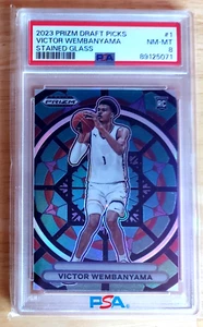 2023 23 Panini Prizm Draft Picks Victor Wembanyama Stained Glass PSA 8 #1 Rookie - Picture 1 of 5
