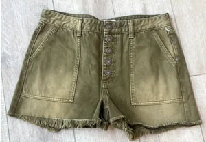 FREE PEOPLE JESSE CARPENTER CUTOFF PANTALONCINI JEANS DENIM ORLO SFILACCIATO EFFETTO INVECCHIATO 29 - Foto 1 di 9