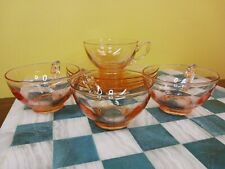 Heisey Pink Depression Glass Lot (4) Vintage Cup and Saucer Sets (8 pieces)