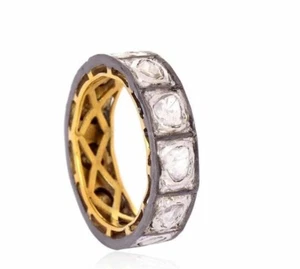 Natural Polki Diamond Band Ring, 925 Sterling Silver Handmade Birthday Gift Ring - Picture 1 of 4