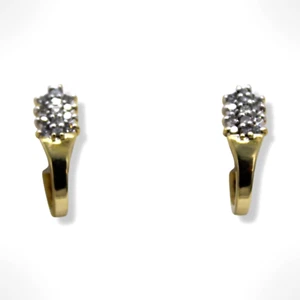 14K Gold Omega Diamond Hoop Earrings - Picture 1 of 4