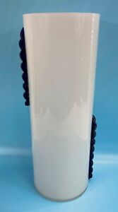 1920s Loetz 11" Glass Cylinder Vase Czechoslovakia Art Deco Cobalt Fins Kralik