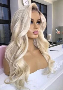 Mode Blond Spitze Perücken vorne Ombre weiß blond lang blond gewellt Perücke für Frauen - Bild 1 von 11