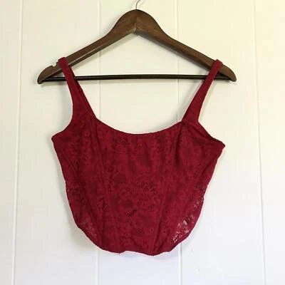 Gilly Hicks Red Floral Lace Bustier Crop Top Intimates Women’s Large - Image 1 of 4