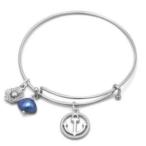 Brazalete Extensible Pulsera Ancla, Flor, Azul Cultivado Agua Dulce Dijes - Imagen 1 de 1